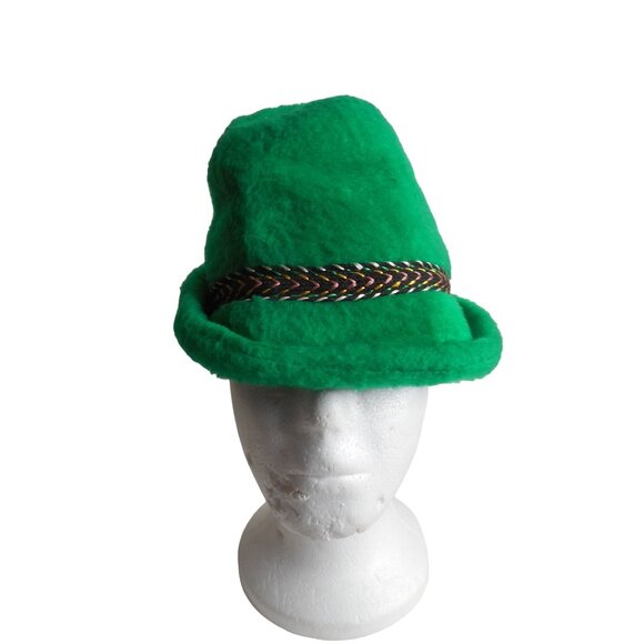 Vintage Bright Green Tyrolean / alpine Fedora like style hat w/ ear flaps - Picture 1 of 10